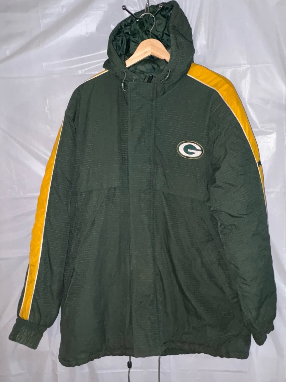 Vtg Puma Hooded 90s Green Bay Packers Coat Mens Large NFL Full Zip Yellow Sporty